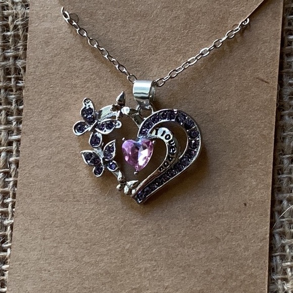 NEW! Silver Heart Pendant Necklace - Purple - Picture 12 of 13